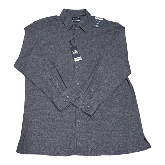 New Savile Row Slim Fit Comfort Knit Melange Navy Dress Shirt Size 18-34/35 - Picture 1 of 3